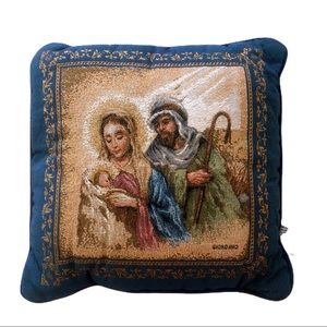 Riverdale Decorative Tapestry Throw Pillow Baby Jesus Mary Joseph Blue 17" x 17"